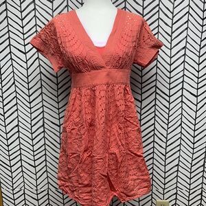 BCBGMaxAzria Coral Eyelet Midi Dress